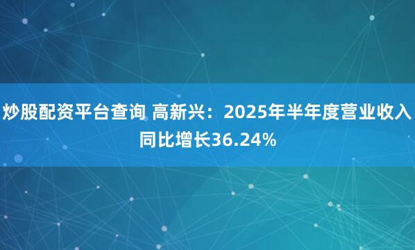 炒股配资平台查询 高新兴：2025年半年度营业收入同比增长36.24%
