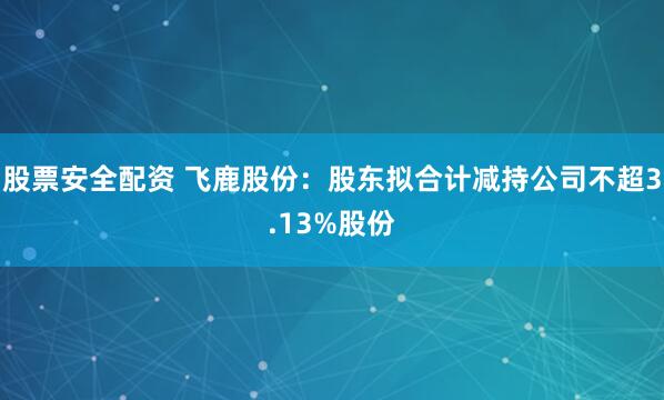 股票安全配资 飞鹿股份：股东拟合计减持公司不超3.13%股份